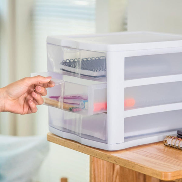 Sterilite 4-Pack 3 Drawer Unit Stackable Plastic Organizer for Home Office Storage