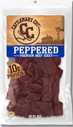 Cattleman's Cut Peppered Beef Jerky, Premium Marinated Steak Snacks, 10 Ounces
