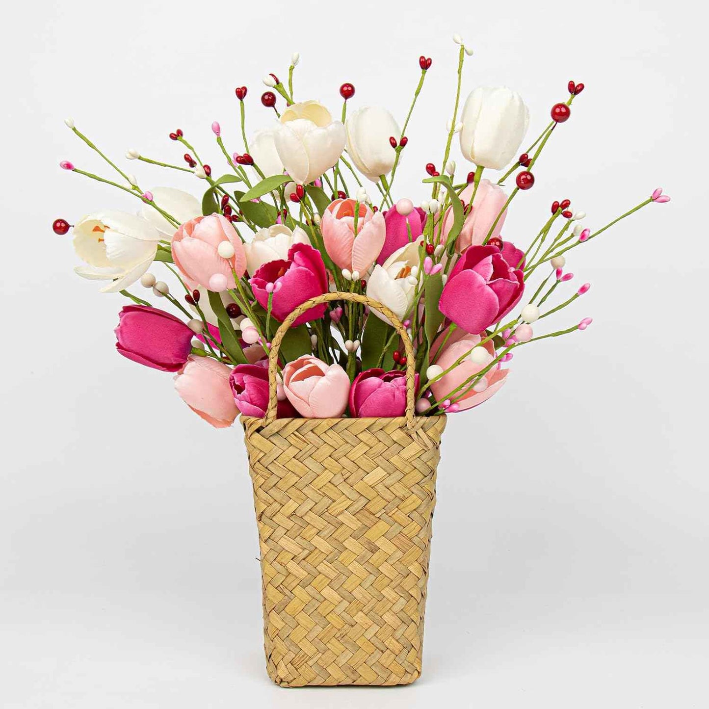 VioletEverGarden Valentines Day Decorations 6 Pack Valentines Flowers 17 inch Valentine’s Day Picks with Tulip Berry for Valentine’s Day Wedding Party Center Pieces