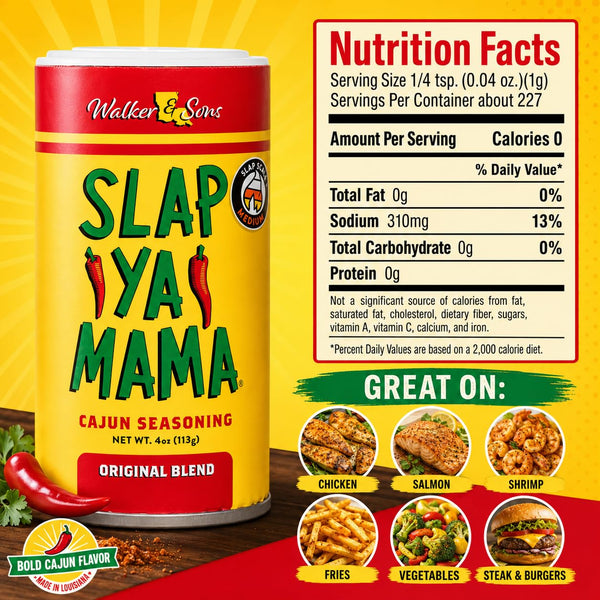 Slap Ya Mama Original Cajun Seasoning Blend, 4 Ounce, No MSG, Kosher, Louisiana Made