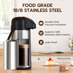 Large capacity stainless steel coffee carafe for hot drinks and tea