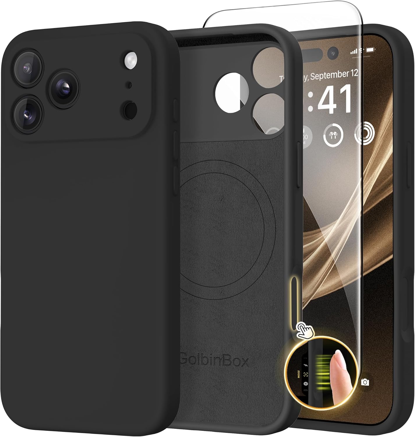 GolbinBox Magnetic for iPhone 17 Pro Max Case, Compatible with MagSafe, [Full Camera Protection] [Screen Protector], Silicone Shockproof Phone Cover with Anti-Scratch Microfiber Lining, Chalk Pink - Rayz Mart