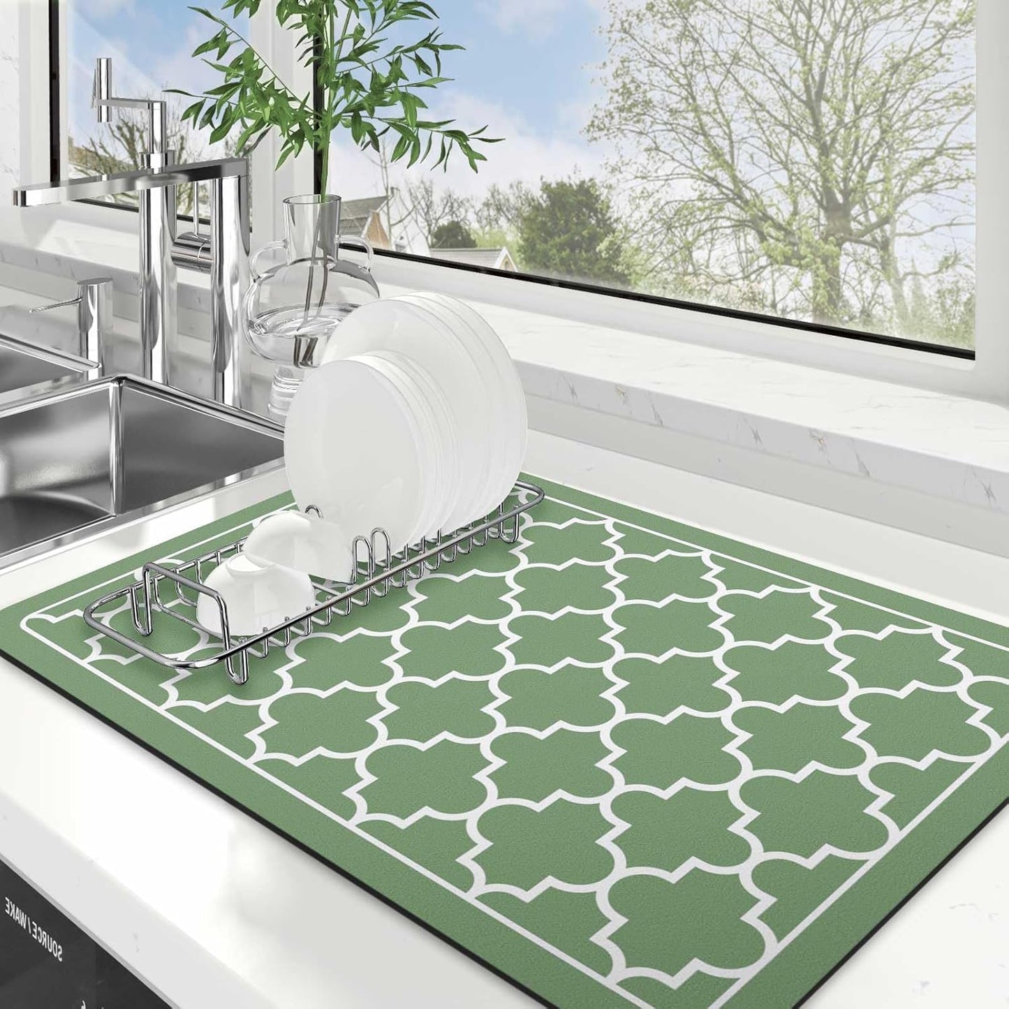 WISELIFE Dish Drying Mat Super Absorbent Drying Mat Large Dish Drying Mats for Kitchen Counter Easy Clean Dish Mat Kitchen Drying Mat15"x 18" Stylish Grey