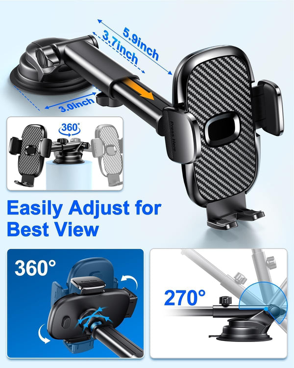 Universal Car Phone Holder with 360° Suction Cup and Adjustable Angle