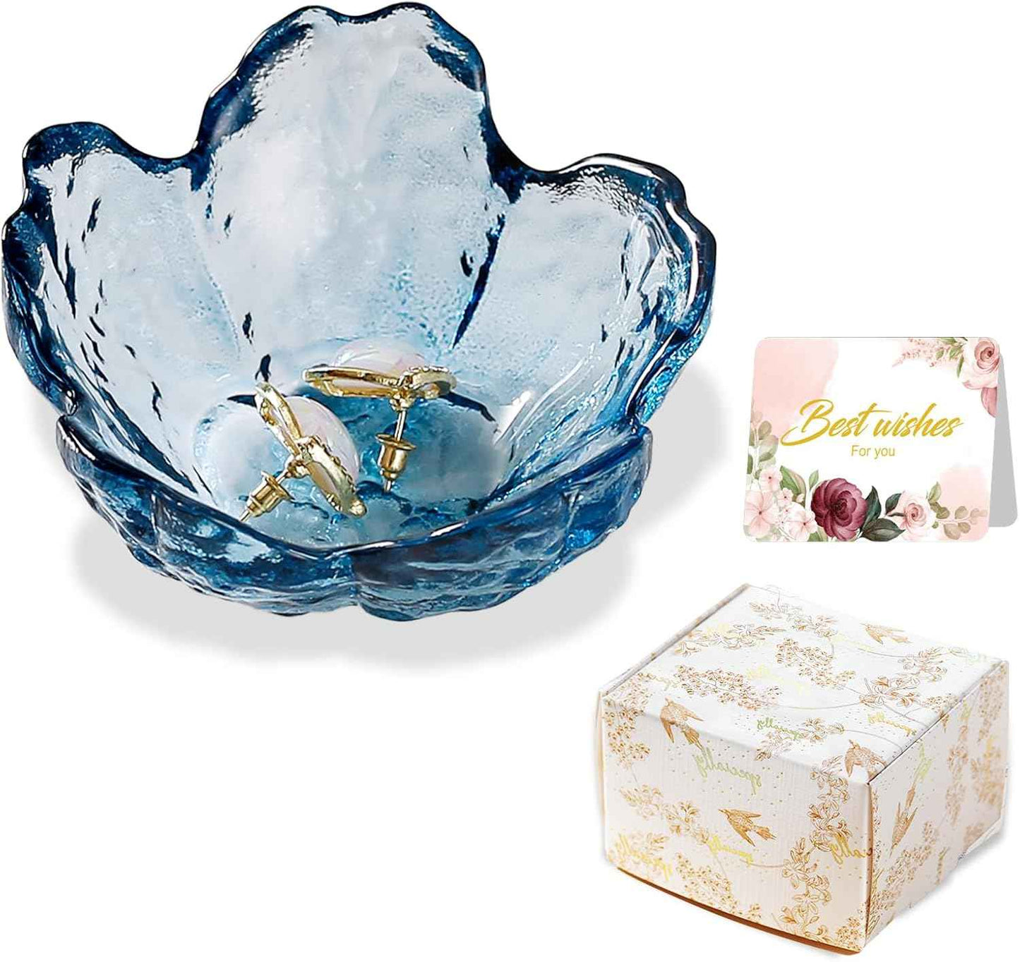 Purple Flower Jewelry Dish Glass Ring Holder Dish Jewelry Tray Cute Vanity Organizer Aesthetic Nightstand Bathroom Room Decor Trinket Dish Valentine's Friendship Christmas Birthday Gifts for Women