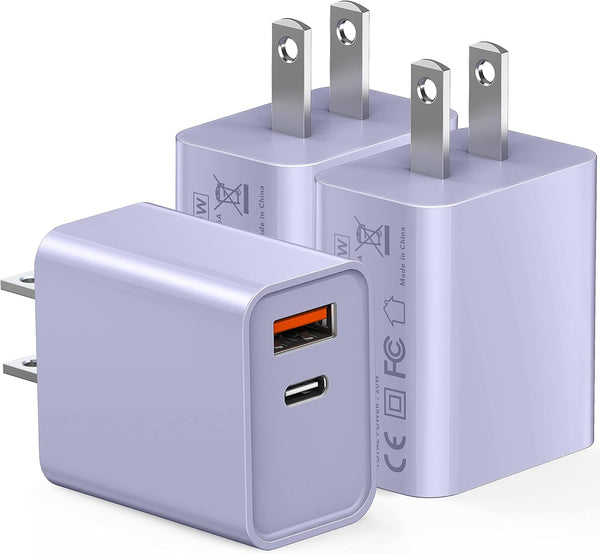 3 Pack USB C Wall Charger with Dual Ports for iPhone and iPad