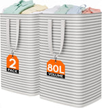 Lifewit 2 Pack Laundry Basket 80L Each, Collapsible Clothes Hamper with Reinforced Handles, Freestanding Waterproof Design for Bedroom and Laundry Room, Grey 160L Total