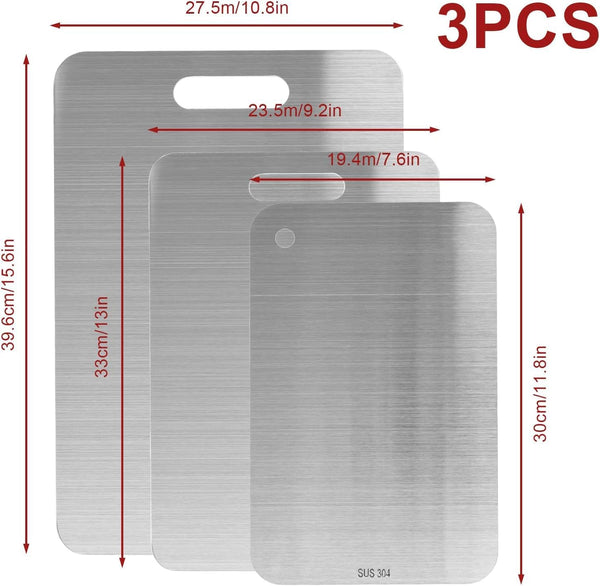 Stainless Steel Cutting Board Set for Kitchen, 3-Piece Double Sided Board