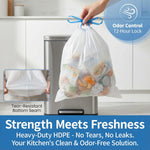 13 Gallon Trash Bags Drawstring 120 Count, 1.7 Mil Thick White Garbage Bags, Easy-Dispense Roll for Kitchen & Household Use, Resists Tears, Leaks and Punctures
