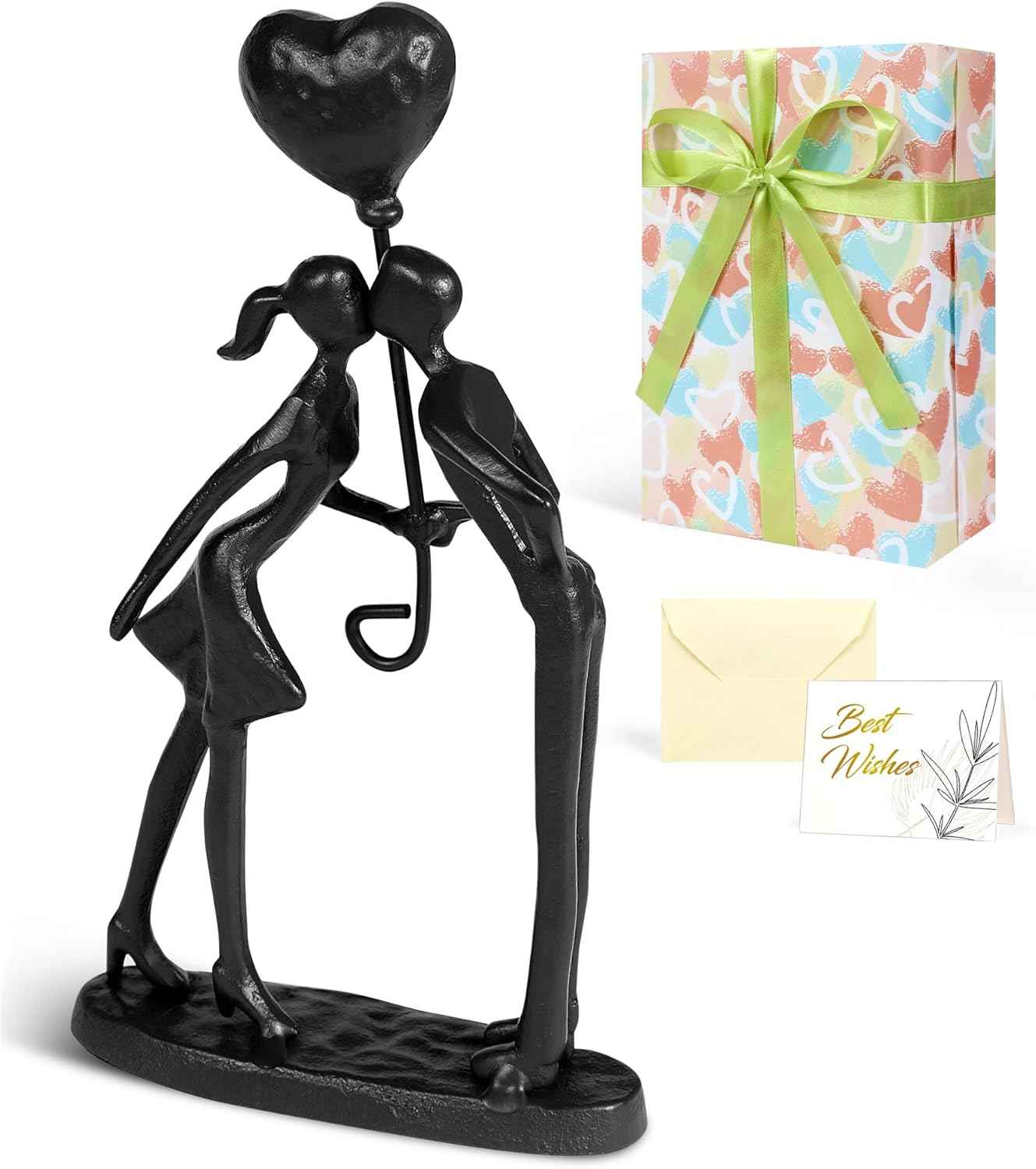 Anniversary Wedding Gifts for Couple/Her - Romantic Couple Statue in Love, Black Metal Figurine Sweet Loving Together Iron Sculpture Decor, Valentines Gifts for Wife Husband Birthday