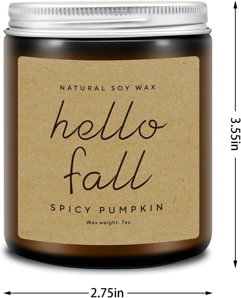 Fall Decorations for Home - Fall Candles, Gifts for Women, Natural Soy Wax Pumpkin Spice Scented Candles