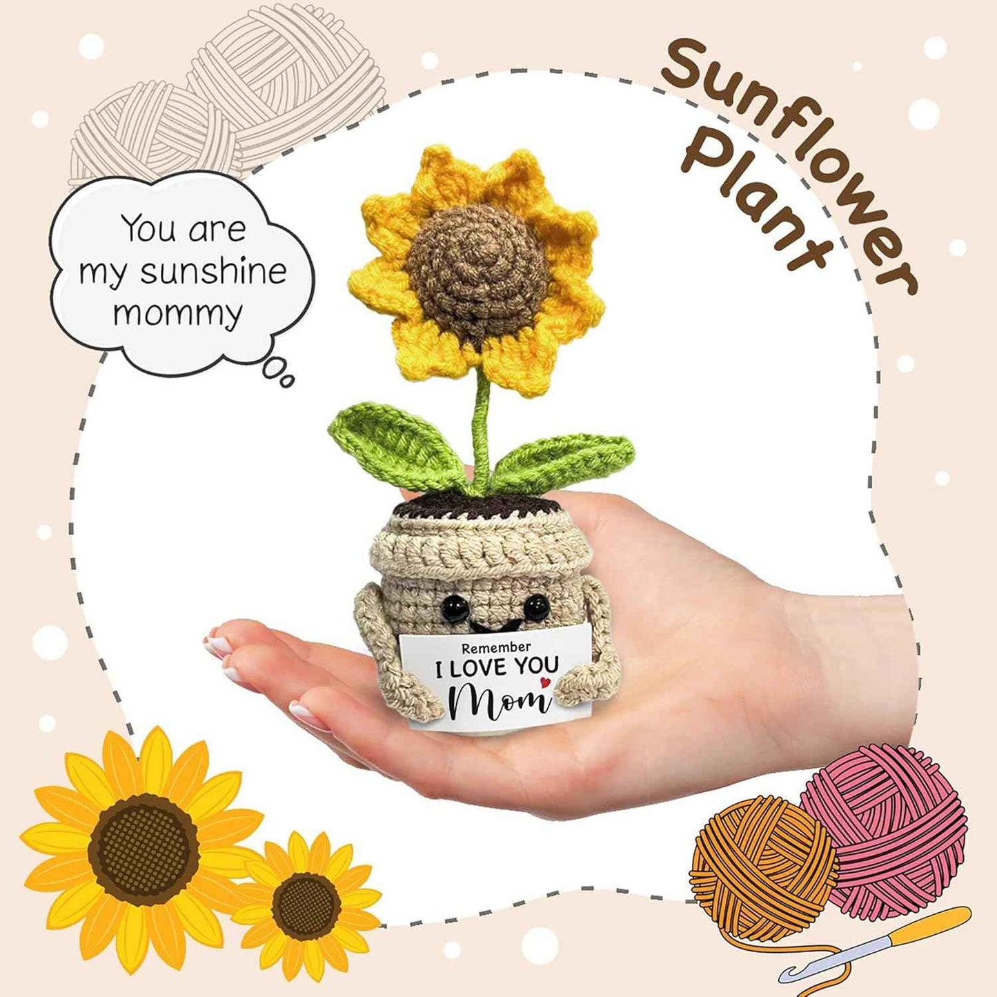 Mini Birthday Gifts for Mom, Mom Gifts from Daughters Remember I Love You MOM, Handmade Crochet Cute Small Sunflower Gifts, Gift for Mom from Daughter, Son, Mothers Day for Mom
