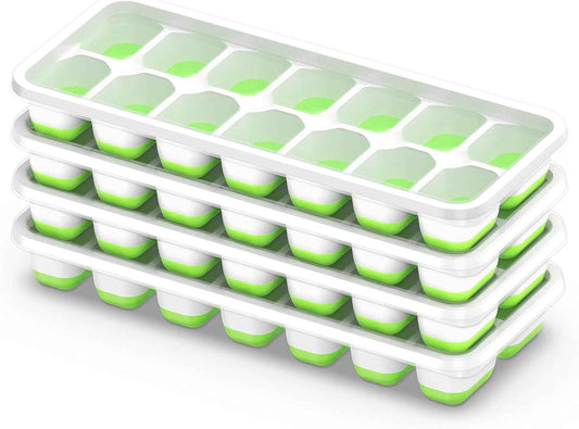 Ice Cube Tray with Lid, 4 Packs 56 Cubes Durable Stackable Ice Cube Trays for Freezer with Removable Lids, Easy-Release Plastic & Silicone Ice Tray for Cocktail, Coffee