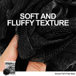 WhaleLife Shower Puff 4 Pack Black Bath Sponge Loofahs Pouf for Sensitive Skin