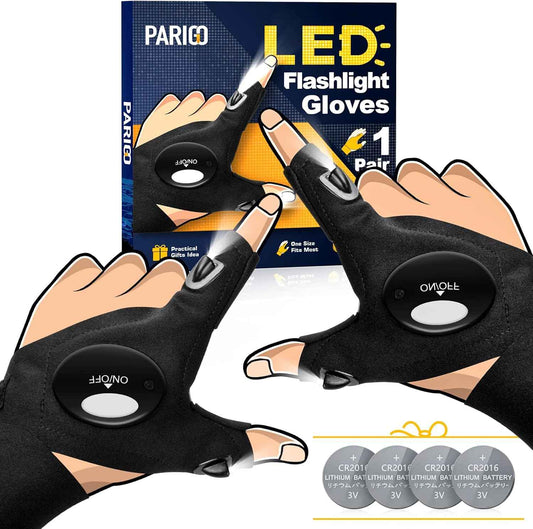 PARIGO LED Flashlight Gloves, Novelty Stocking Stuffers for Men, Christmas Gifts for Teens Boys Dad Husband Grandpa Him Men Who Have Everything, Cool Gadgets Tools for Car Repairing, Fishing, Camping