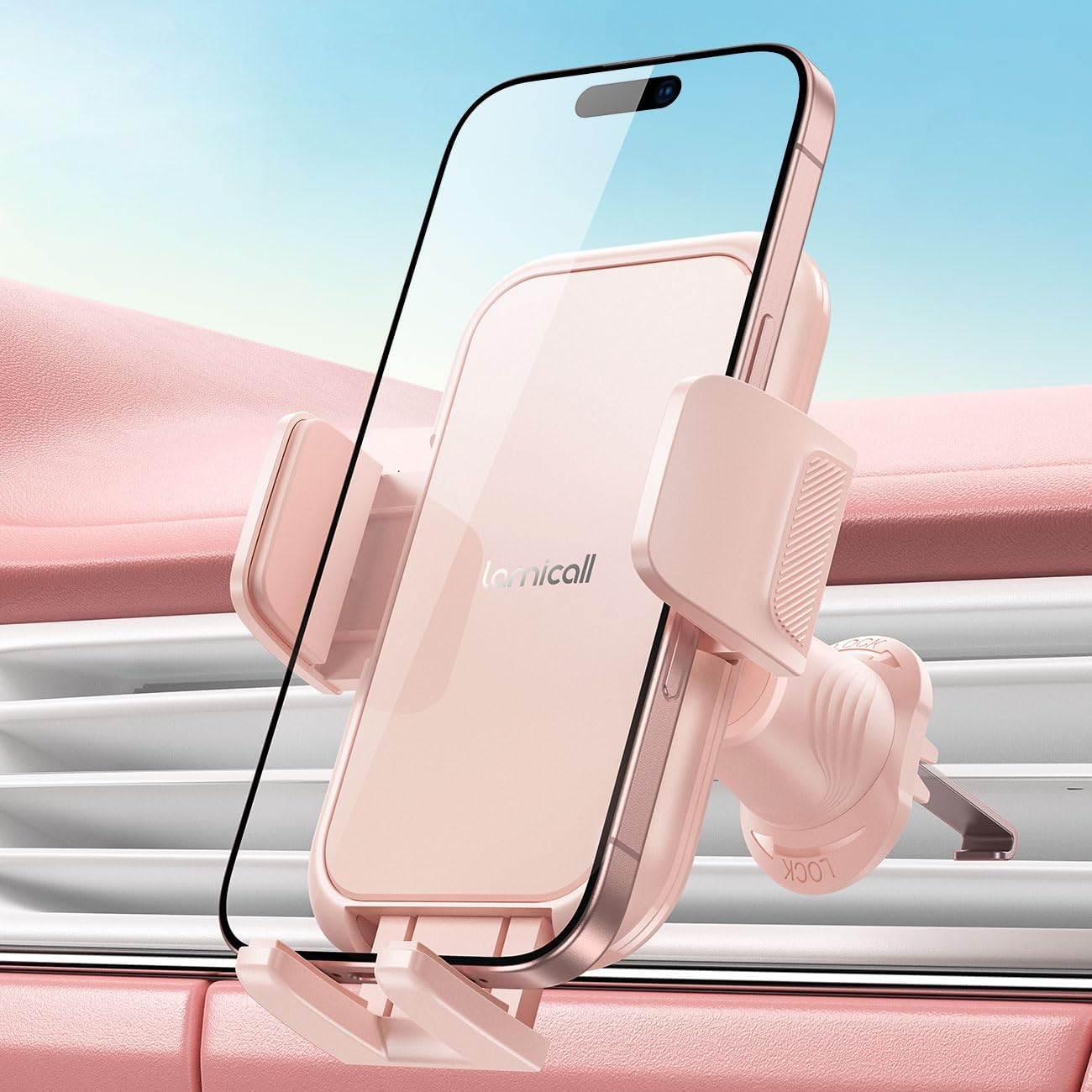 Lamicall 2025 Wider Clamp & Metal Hook Car Phone Holder Vent [Thick Cases Friendly] Phone Holders for Your Car Mount Automobile Hands Free Cradle Air Vent for iPhone 17 16 15 14 13 Pro Max Smartphone