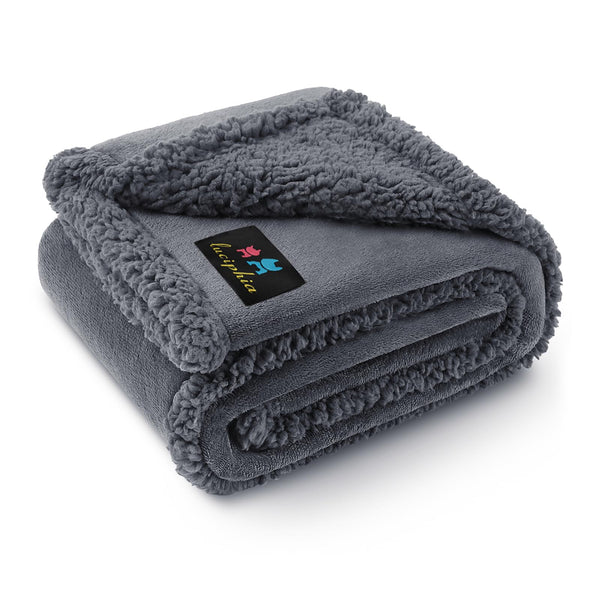 Waterproof sherpa fleece pet blanket for sofa bed couch, small, medium, large dogs and cats, dark gray, 40" x 28"