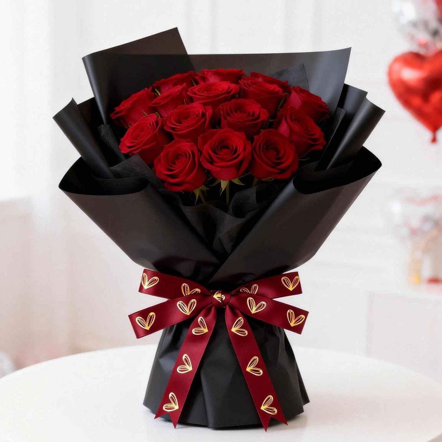 KINGLAKE Valentine's Day Ribbon Red - 1/2'' x 20 Yds Red Heart Satin Ribbon for Gift Wrapping Valentine Ribbons with Gold Heart for Crafts Flower Bouquet Party Home Decorations