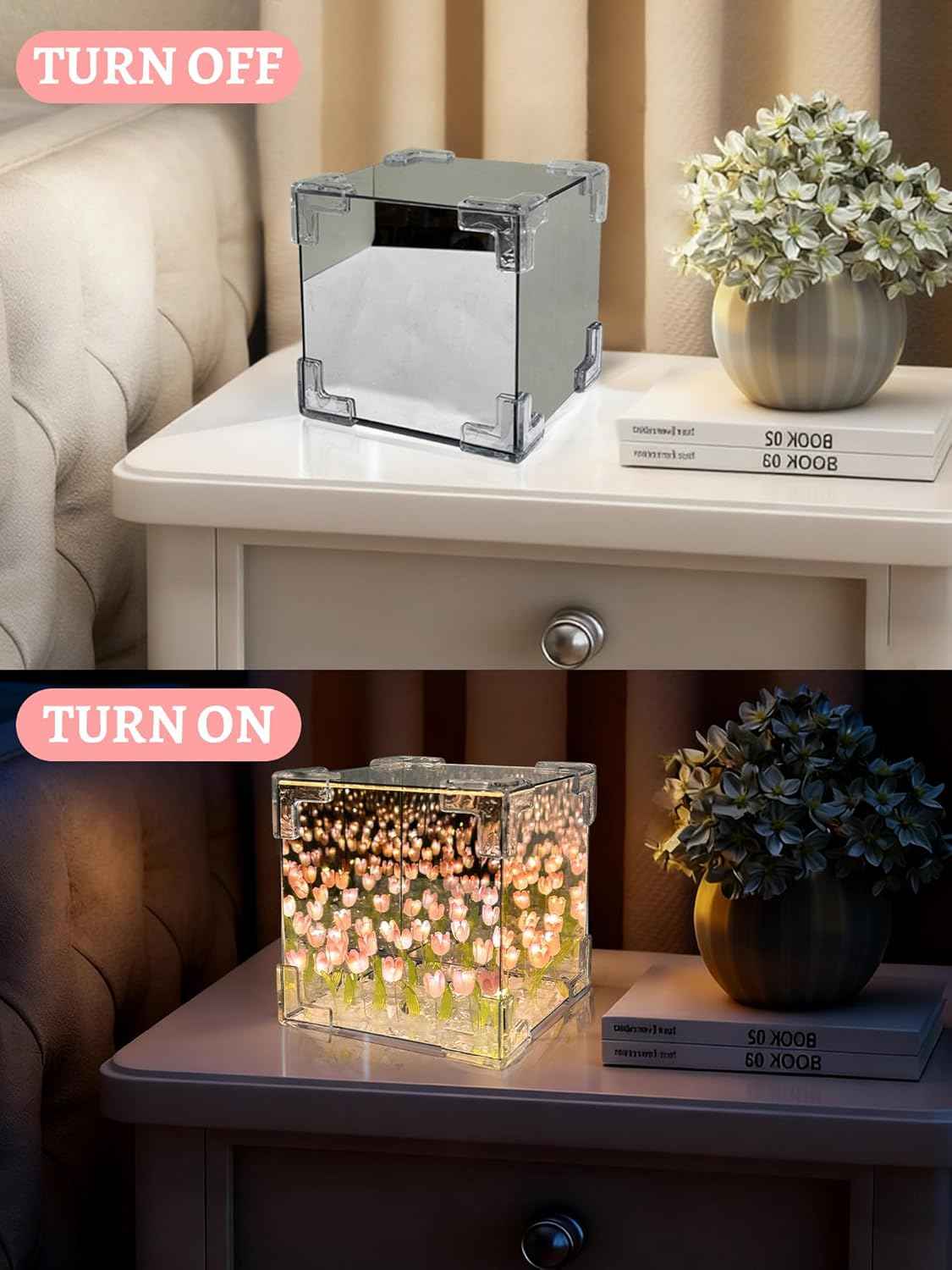 Tulip Lamp Night Light, Birthday Valentines Day Gifts for Women Her, LED Infinity Mirror Lamp Tulips Artificial Flower Lamp for Home Room Decor Romantic Gifts for Girlfriend Mom Sister Grandma Wife | Creative Gift, Artificial Flower, Decorations Lights, f