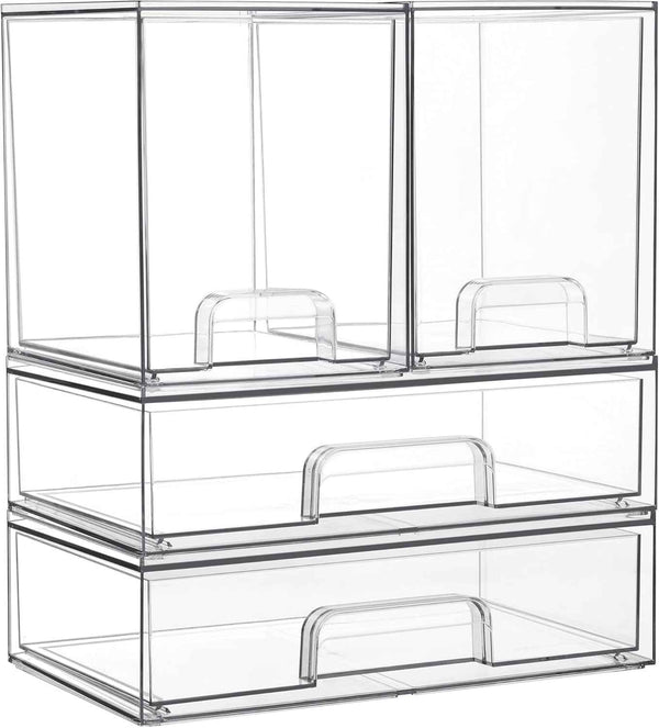 Vtopmart Stackable Storage Drawers Set of 5, Clear Plastic Organizer Bins for Baby Bottle, Beauty Supplies Storage, Ideal for Kichen Countertop, Vanity, Bathroom, Cabinet, Pantry Organization