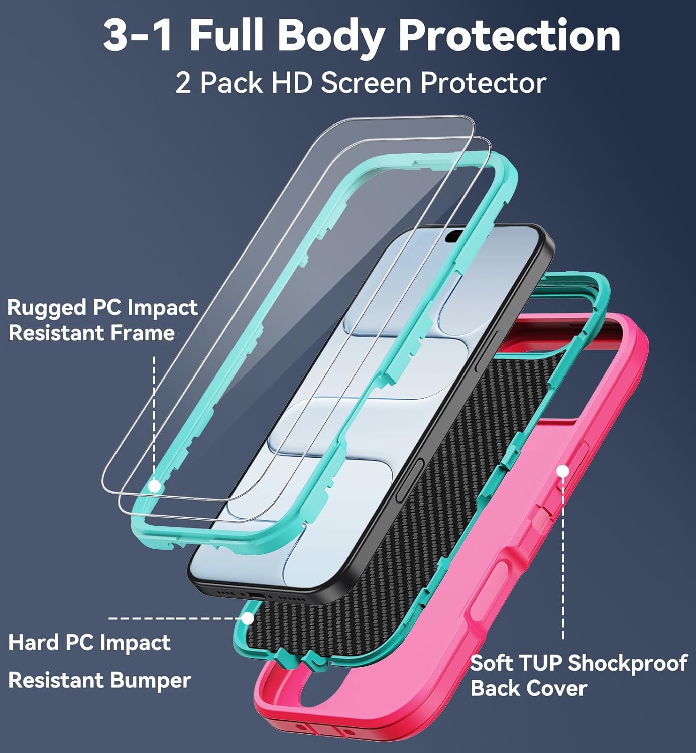 for iPhone 17 Air Case with Built-in Invisible Kickstand,[2*Screen Protector] Military-Grade Protection Shockproof Protective Cover,Hard Back Stand Phone Case for iPhone 17 Air (Pink)