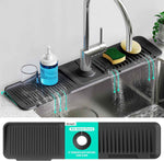 24 inch longer faucet mat for kitchen sink, 5° slope fast self-draining kitchen sink splash guard silicone