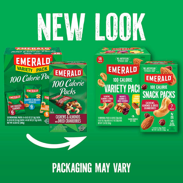 Emerald Nuts 18ct Mixed Nuts Variety Pack, 100-Calorie Individual Packs with Almonds, Walnuts & Cashews