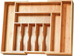 Bamboo kitchen drawer organizer with 7 slots and 6 silicone feet
