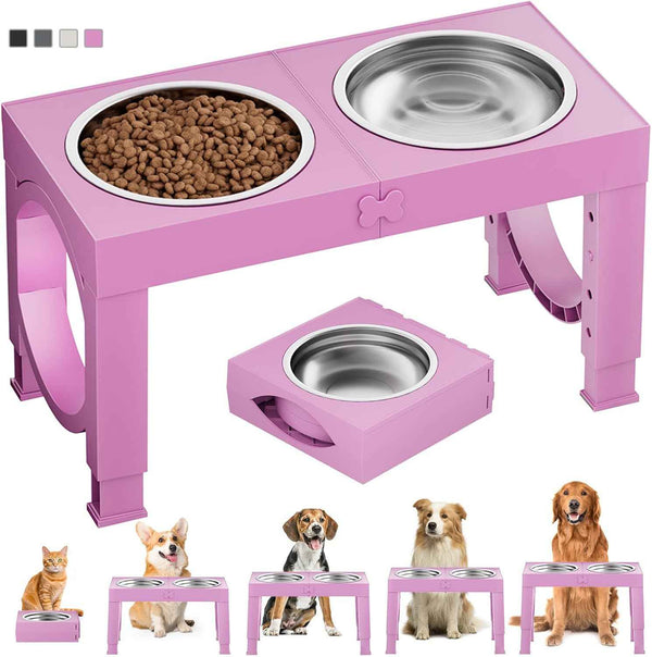 XIAZ Elevated Dog Bowls Large Breed Raised Dogs Bowl Stand Large/Medium Sized Dog 1L Food Water Bowl Stands 5 Heights Adjustable 9/11/12/14in Black Pet Feeder Dish Station