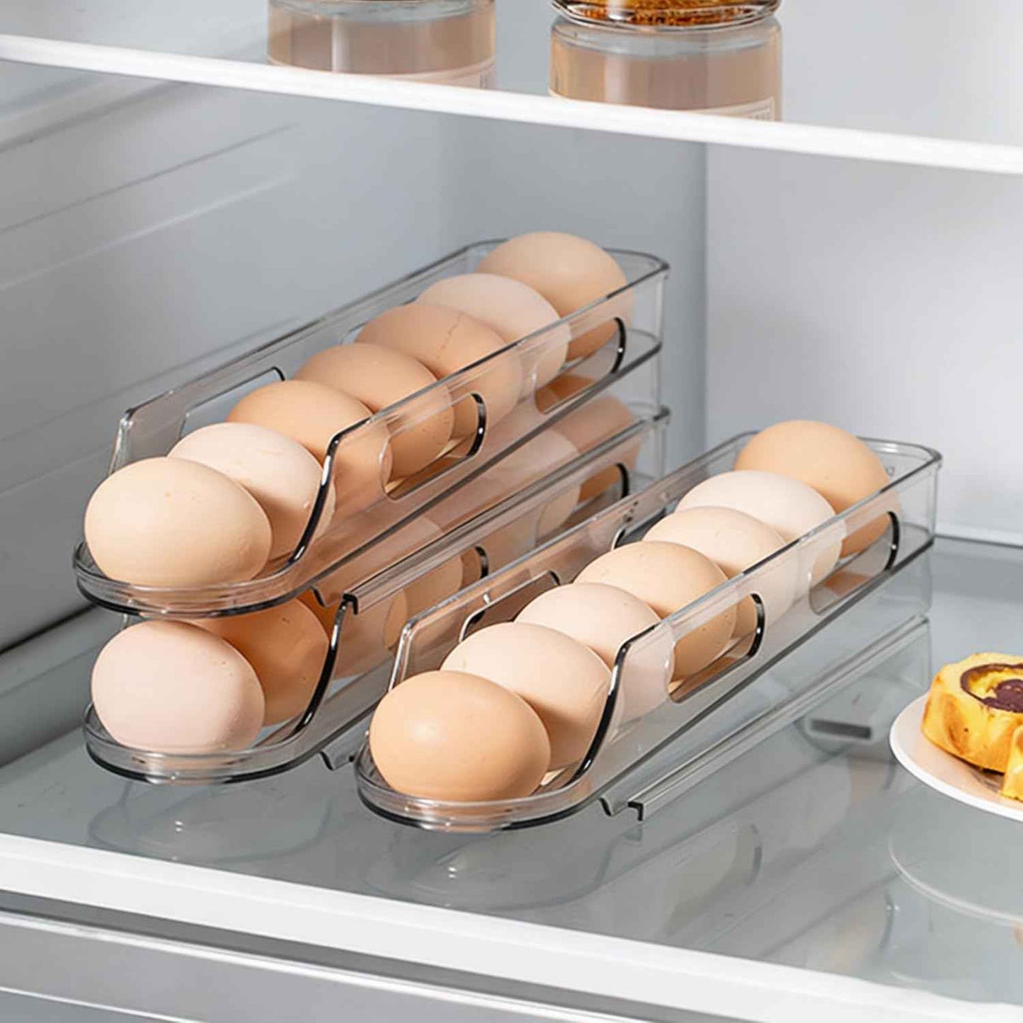 Automatic Rolling Egg Holder for Fridge Clear Countertop Kitchen Storager Container Organizer Dispenser for Refrigerator Stackable Removable, Egg Accessories - (2 pcs of 1-Tire, Stackable)