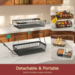 2-Tier Fruit Basket for Kitchen Counter with Metal Fruit Bowl and Wooden Handle