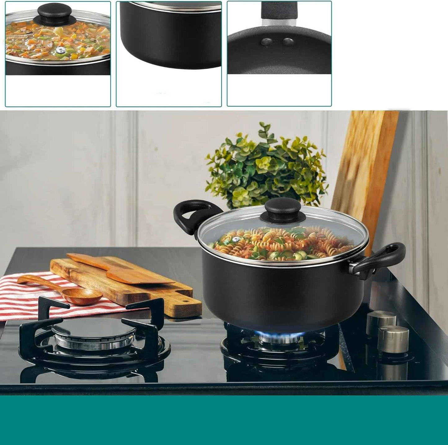 7-Piece Non-Stick Aluminum Pots and Pans Cookware Set, Black Coating, Dishwasher Safe