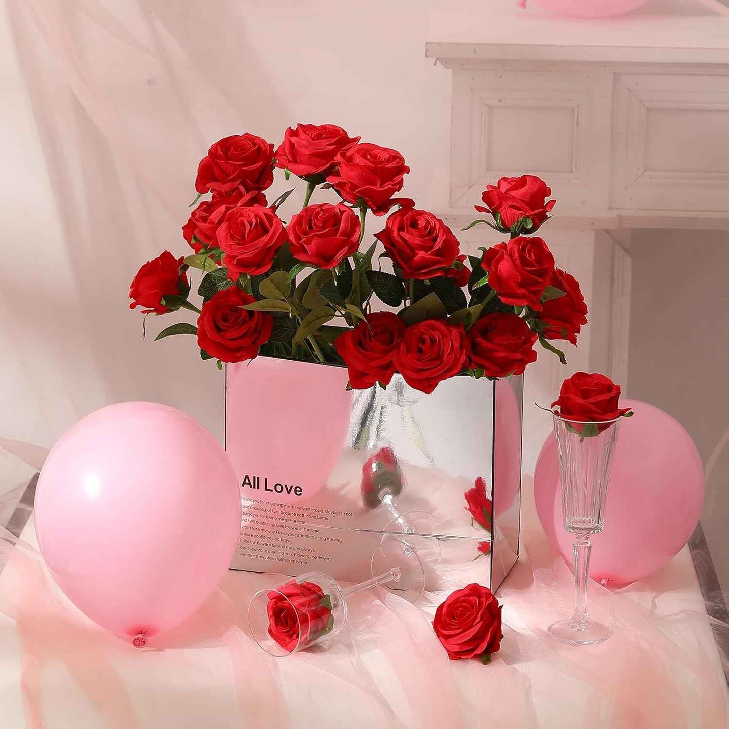 Hawesome 12PCS Artificial Flowers Fake Roses, Realistic Silk Long Stem Red Roses Bouquet for Wedding Centerpiece Home Decor Party & Valentines