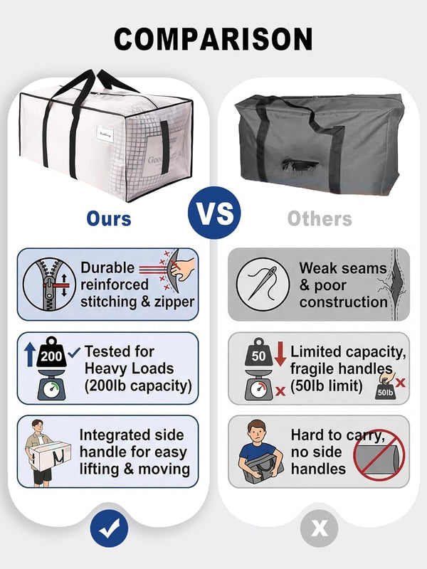 Heavy Duty Moving Bags with Strong Zipper and Handles - 8 Pack - Semi-Transparent