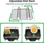 Expandable Dish Rack for Kitchen Counter with Utensil Holder and Raised Guardrail