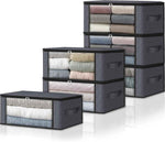 HomeHacks Storage 3-Pack Clothes Organizer Storage Bags Foldable Storage Box with Large Clear Window Sturdy Handles for Closet, Dorm, Pillows, Bedding, Clothes, Blankets, 35L, Gray