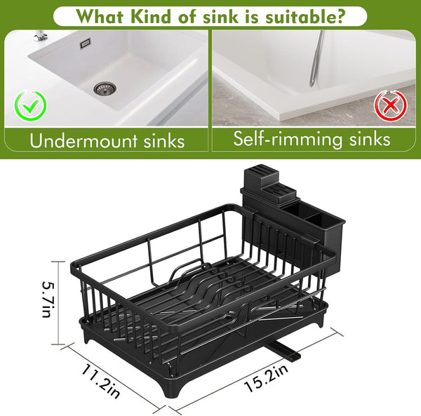 Space-Saving Dish Drying Rack for Kitchen Counters, Black