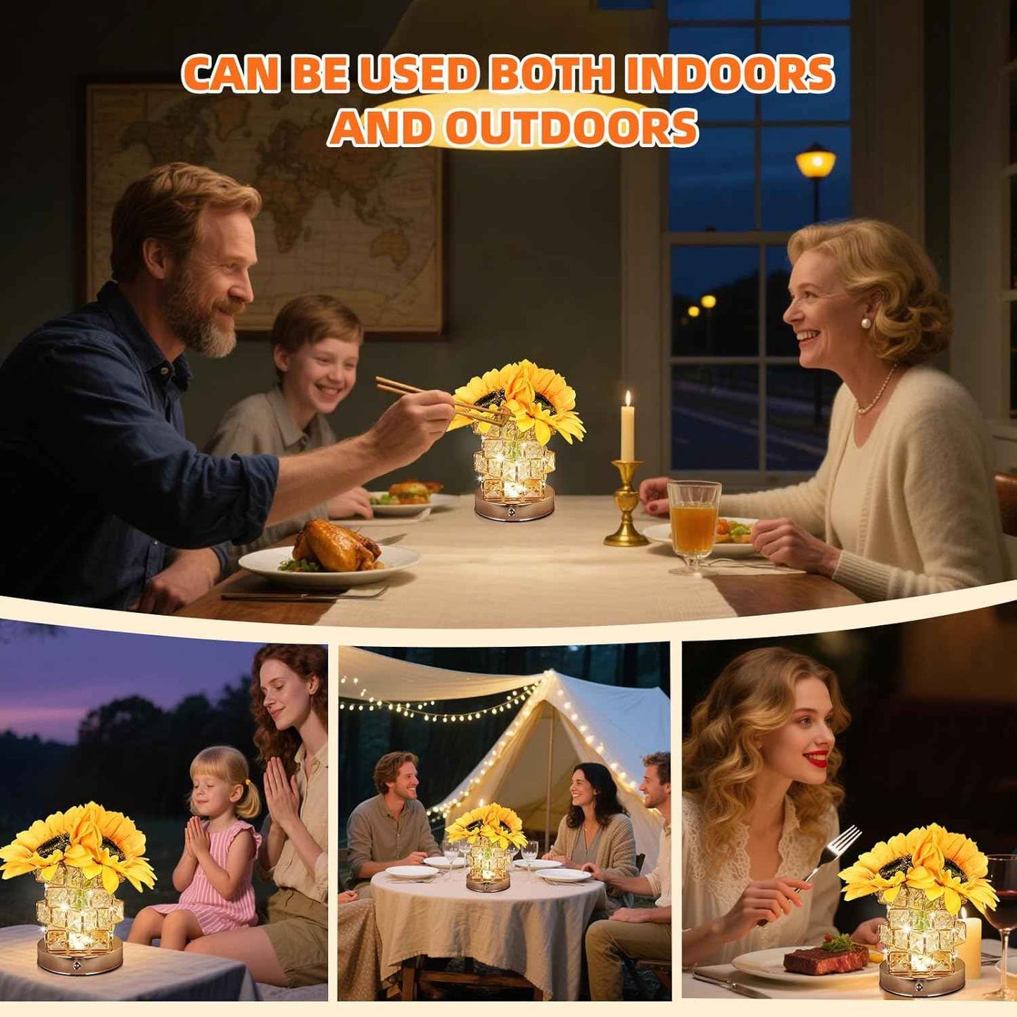 LED Rose Light with Crystal Base, USB Rechargeable, 800mAh Battery, 5V (Rose Light)