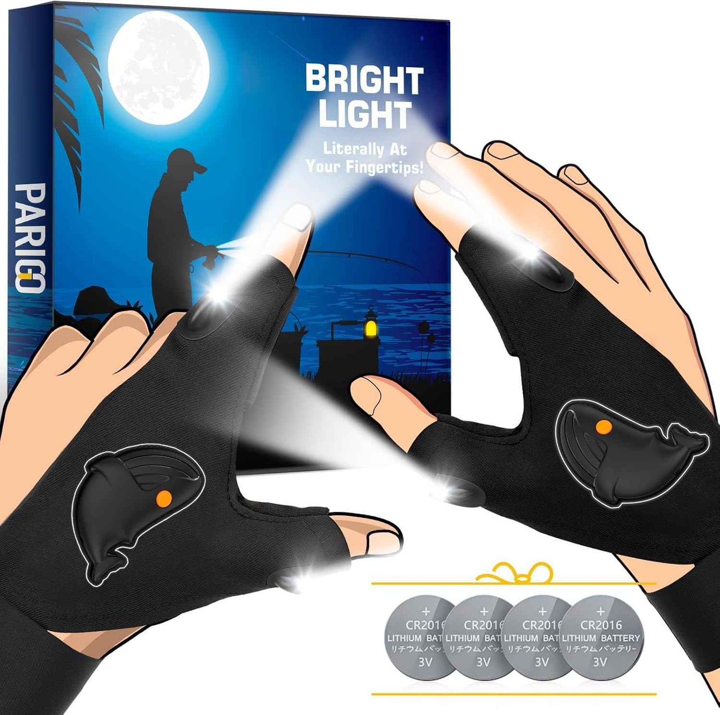 PARIGO LED Flashlight Gloves, Novelty Stocking Stuffers for Men, Christmas Gifts for Teens Boys Dad Husband Grandpa Him Men Who Have Everything, Cool Gadgets Tools for Car Repairing, Fishing, Camping