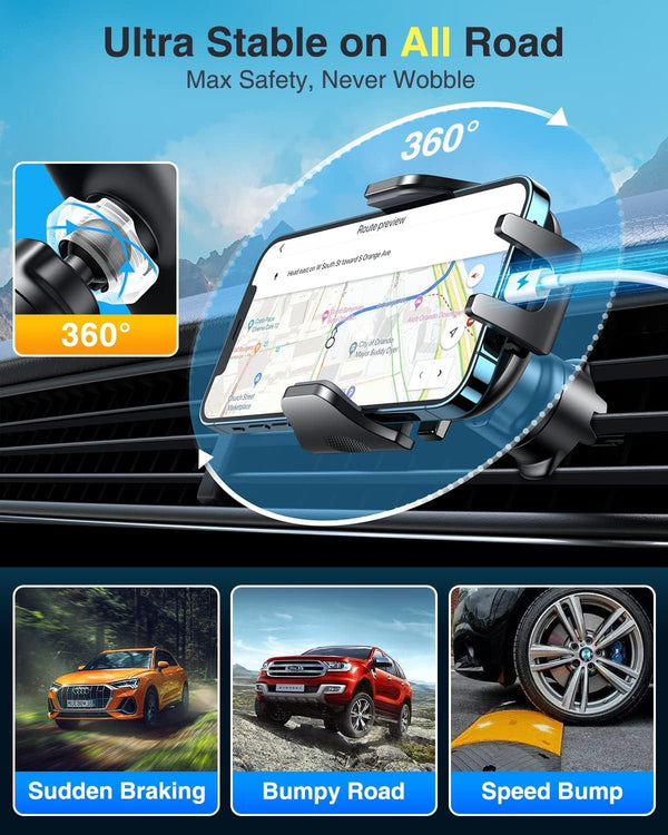 [True Military-Grade] Car Phone Holder VANMASS [Upgraded Strongest Suction&Clip] Cell Phone Mount for Dashboard Windshield Vent Wall,Truck Cradle Stand for iPhone 17 Pro Max 16 15 14 Android,Ink Black