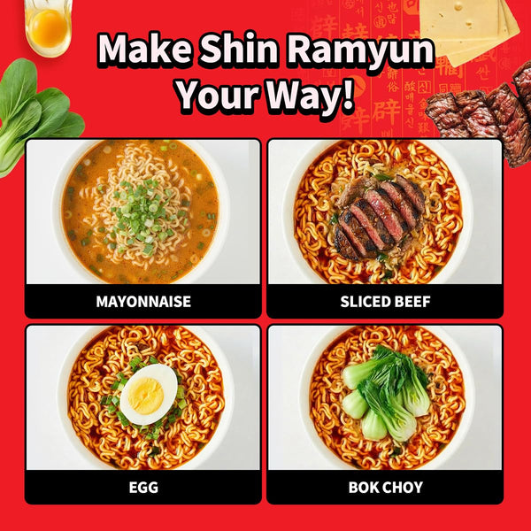 Nongshim Shin Ramyun Bowl Noodles: Spicy Korean Instant Ramen with Rich Beef Broth, Microwaveable
