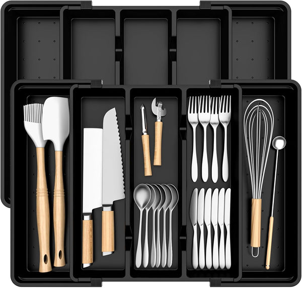 Large Silverware Organizer for Kitchen Drawers, Expandable Utensil Drawer Organizer