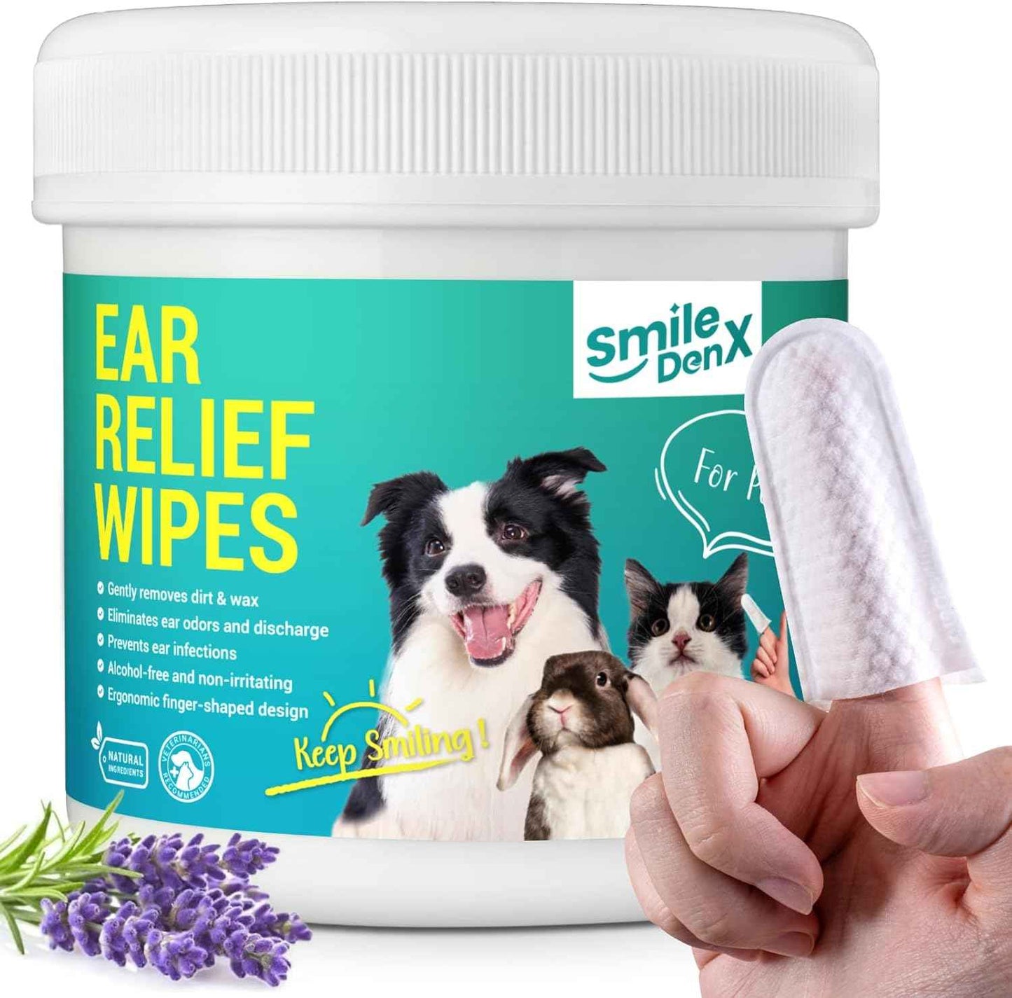 Pet Ear Wipes, Ear Cleaner Wipes for Dogs & Cats, Enzymes and Baking Soda - Fast Relief Ear Itching and Inflammation, Dog Ear Infection Treatment, Remove Dirt and Wax Build Up, 50 Count