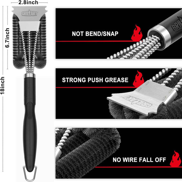 GRILLART Grill Brush and Scraper, Extra Strong BBQ Cleaner Accessories for Gas/Charcoal Grilling Grates