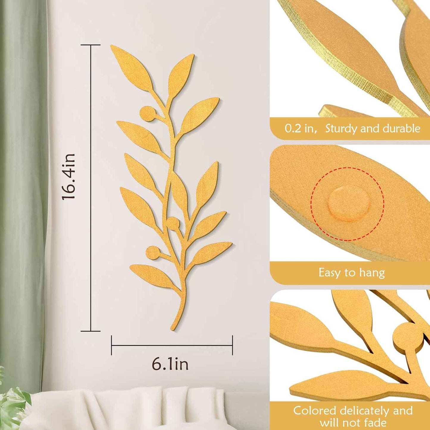 Zzbakress 2 Pieces Wooden Vine Olive Branch Leaf Leaf Wall Decor,Farmhouse Signs for Living Room Decoration (Gold)