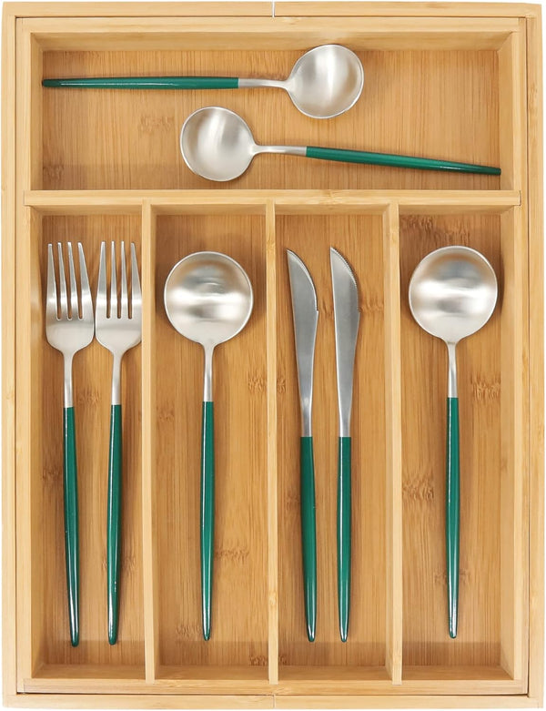 Bamboo drawer organizer for kitchen utensils and storage
