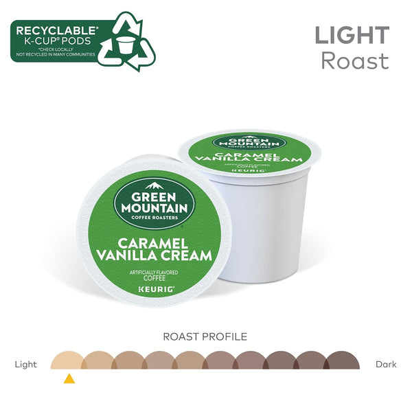 Green Mountain Coffee Roasters Caramel Vanilla Cream Keurig K-Cup pods, 72 Count, Light Roast Coffee