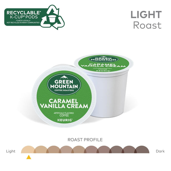 Green Mountain Coffee Roasters light roast K-Cup pods, 72 count, caramel vanilla cream flavor