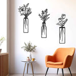 3 Pcs Large Black Metal Flowers and Vases Wall Decor Farmhouse Metal Flowers Wall Art Minimalist Art Flower Arrangement for Living Room Bedroom or Kitchen (Black, Floral C)