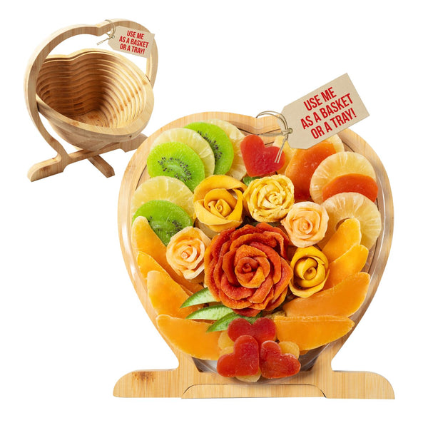 Dried Fruit Gift Basket with Exotic Fruits and Wooden Tray